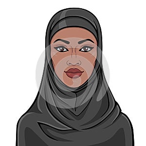 Animation portrait of the beautiful black woman in a hijab.