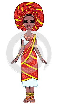 Animation portrait of the beautiful  black woman in a traditional ethnic jewelry.imation portrait of a beautiful African woman in