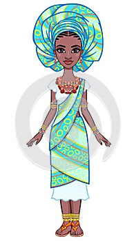 Animation portrait of the beautiful  black woman in a traditional ethnic jewelry.imation portrait of a beautiful African woman in