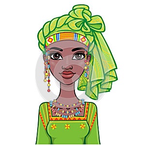 Animation portrait of the beautiful  black woman in a traditional ethnic jewelry.imation portrait of a beautiful African woman inA