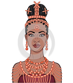 Animation portrait of the beautiful  black woman in a traditional ethnic jewelry. Princess, Bride, Goddess. photo