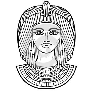 Animation portrait of beautiful Egyptian woman in ancient hairstyle. Goddess, princess, queen.