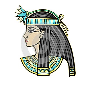 Animation portrait of beautiful Egyptian woman with flower. Goddess, princess.