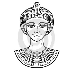 Animation portrait of beautiful Egyptian woman. Goddess, princess, queen.