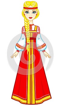 Animation portrait of the beautiful girl in an ancient Russian dress.