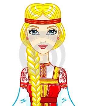 Animation portrait of the beautiful girl in an ancient Russian dress.