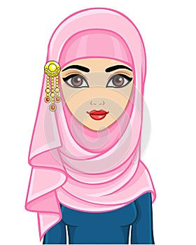 Animation portrait of the Arab woman in a traditional suit.