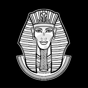 Animation  portrait Egyptian man. Pharaoh, king, mummy.