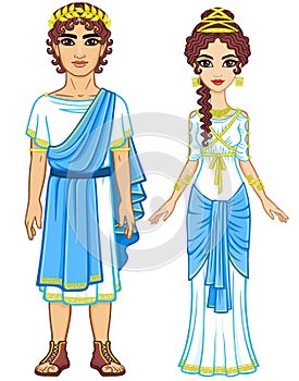 Animation portrait of a family in clothes of Ancient Greece.