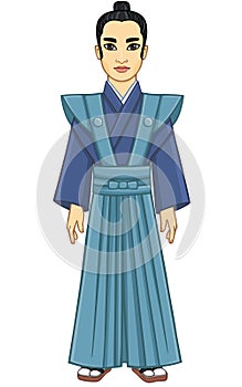 Animation portrait of the Japanese man of the Samurai.