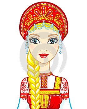 Animation portrait of the Russian girl in ancient clothes.