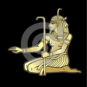 Animation portrait sitting Egyptian God Honsu.Animation color portrait sitting Egyptian God Hapi. God of fertility, of water, of