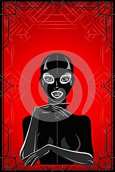 Animation portrait of the woman in a latex suit and mask.