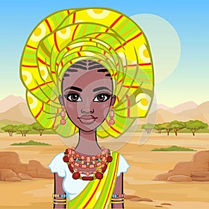 Animation portrait of a young African woman in ancient ethnic jewelry.