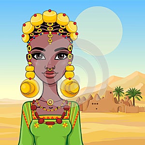 Animation portrait of a young African woman in a ethnic jewelry.