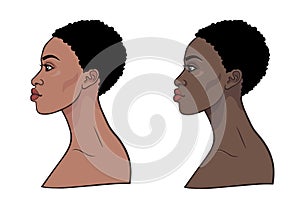 Animation portrait of the young African woman. Profile view.