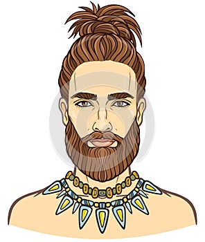 Animation portrait of the young attractive bearded man with a stylish hairstyle.