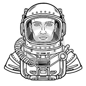 Animation portrait of the young attractive man of the astronaut in a space suit. photo