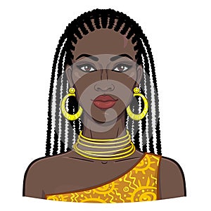 Animation portrait of the young beautiful African woman.