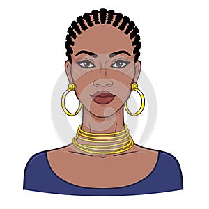Animation portrait of the young beautiful African woman.
