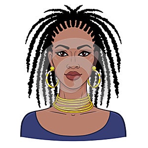 Animation portrait of the young beautiful African woman.