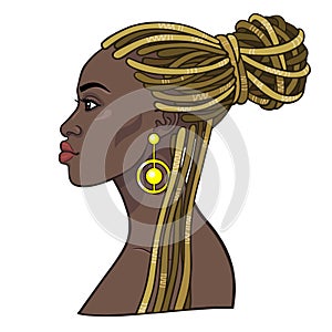 Animation portrait of the young beautiful African woman in a dreadlocks.