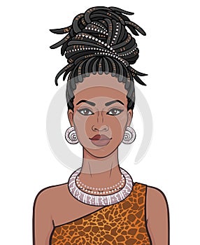 Animation portrait of the young beautiful African woman in a dreadlocks.