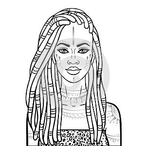 Animation portrait of the young beautiful African woman in a dreadlocks.