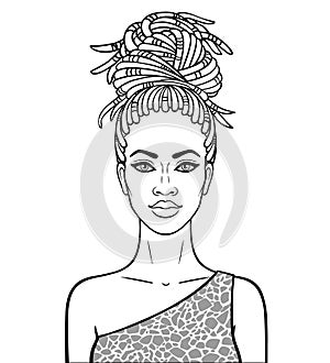 Animation portrait of the young beautiful African woman in a dreadlocks.