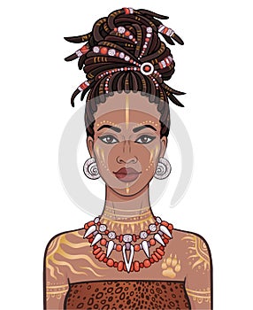 Animation portrait of the young beautiful African woman in a dreadlocks.