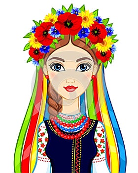 Animation portrait of the young Ukrainian girl in traditional clothes photo