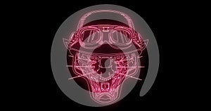 Animation of puma in racer helmet from glowing neon lines flames