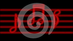 Animation of red glowing music notes in neon light which they jump in rhythm