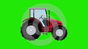 Animation of a red tractor. Cartoon tractor moving. Agricultural machinery. Farm car. Alpha channel. 4K.