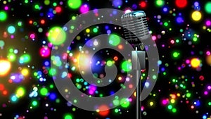 Animation of rerto microphone over shining colorful bokeh