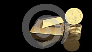 Animation Saudi Arabia Riyal coins Gold Bar With Alpha Channel