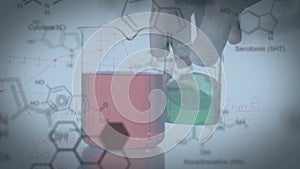 Animation of scientific data processing over laboratory test beakers