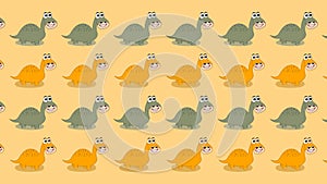 Animation of several herbivorous dinosaurs on a yellow and green background - animation