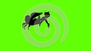 Animation silhouette of forest scorpion in an aggressive posture isolated on green screen