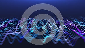 Animation of sine wave replicas. Multi-colored sound field on a blue background.