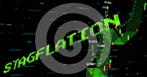 Animation of stagflation text in green over graph processing data