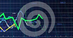 Animation of statistical and financal data processing against blue background