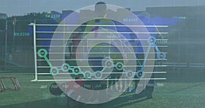 Animation of statistics and data processing over diverse football players on pitch