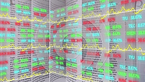 Animation of stock market data processing over snellen eye chart against white background