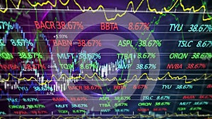 Animation of stock market display with numbers and graphs in the background.