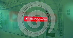 Animation of subscribers with growing number over server room