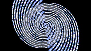 Animation with swirling spiral of squares on black background. Animation. Looped 3D spiral of duplicated squares twists