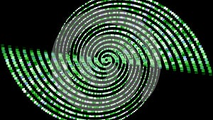 Animation with swirling spiral of squares on black background. Animation. Looped 3D spiral of duplicated squares twists