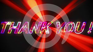 Animation of thank you text with exclamation and abstract light pattern over black background