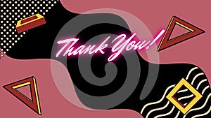 Animation of thank you text over shapes on black background